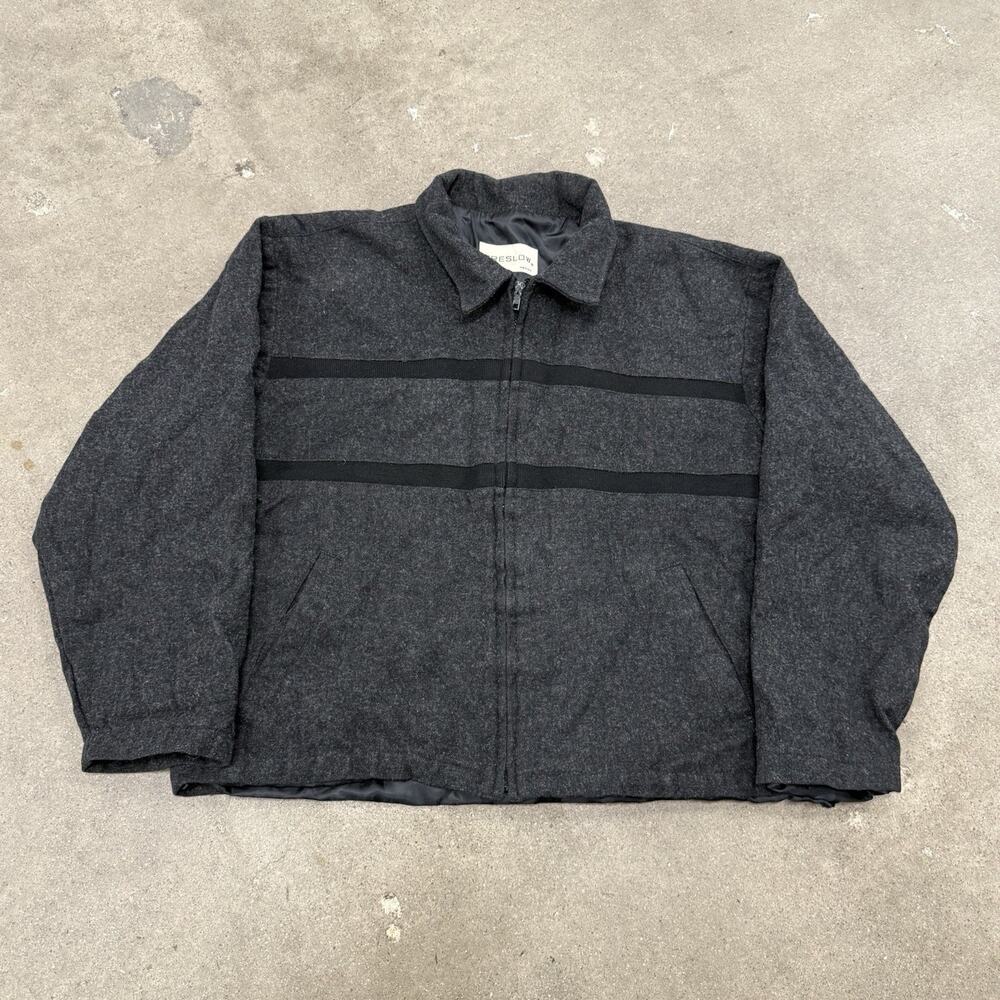 Vintage 90s Preslow Wool Striped Bomber Full Zip Lined Jacket Grey Large
